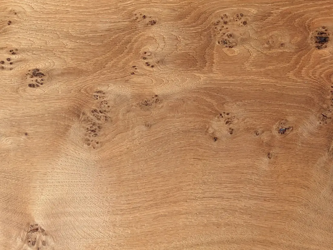 Close-up of oak wood grain and natural knots.